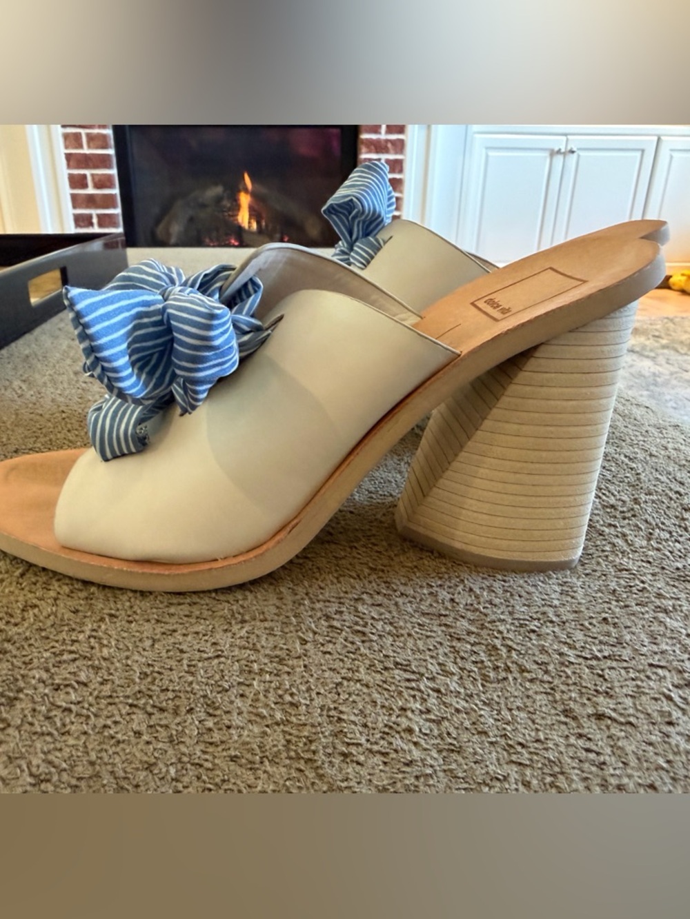 Dolce Vita Amber Heeled Sandal - Cream w Blue Striped Ribbon - Size 10 - EUC - Picture 4 of 7